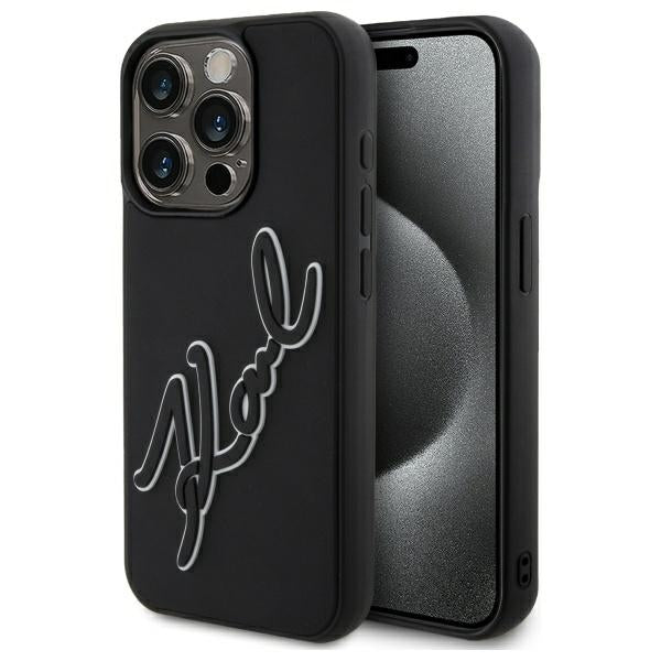 Futrola za Apple iPhone 15 Pro Max, Karl Lagerfeld, 3D Rubber Signature, Crna