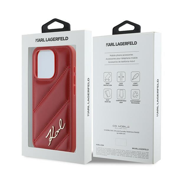 Futrola za Apple iPhone 15 Pro Max, Karl Lagerfeld, Diagonal Quilted Script, Crvena
