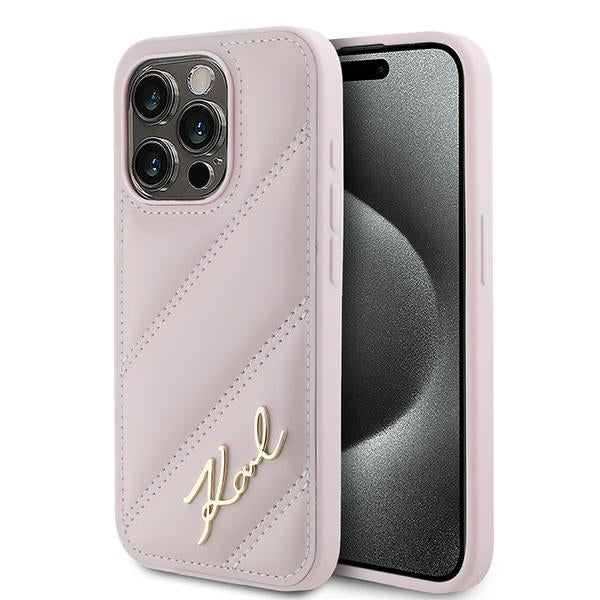 Futrola za Apple iPhone 15 Pro Max, Karl Lagerfeld, Diagonal Quilted Script, Roza