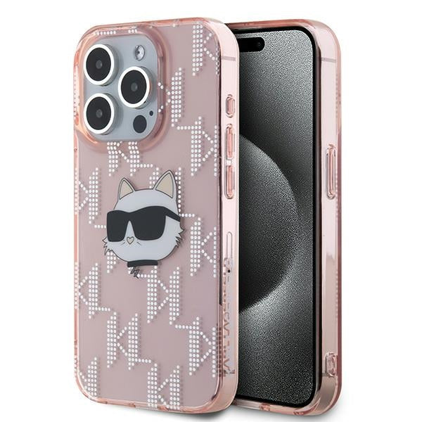 Futrola za Apple iPhone 15 Pro Max, Karl Lagerfeld, IML Luxury Monogram Choupette's Head, Roza