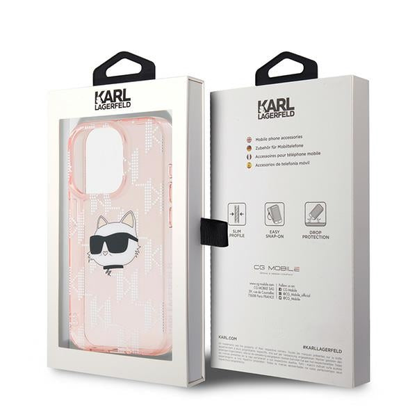 Futrola za Apple iPhone 15 Pro Max, Karl Lagerfeld, IML Luxury Monogram Choupette's Head, Roza