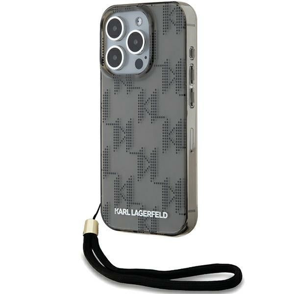 Futrola za Apple iPhone 15 Pro Max, Karl Lagerfeld, IML Luxury Monogram KL uzorak sa remenom, Crna