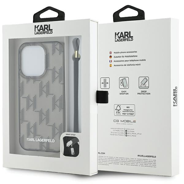 Futrola za Apple iPhone 15 Pro Max, Karl Lagerfeld, IML Luxury Monogram KL uzorak sa remenom, Crna