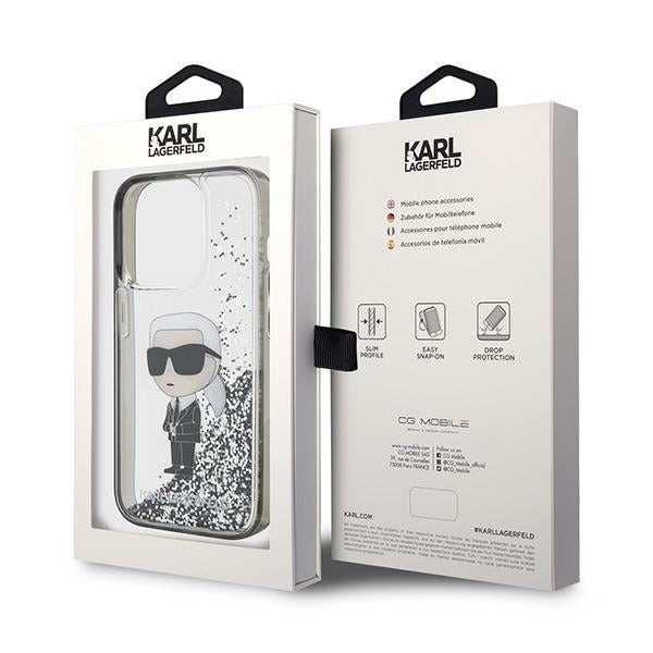 Futrola za Apple iPhone 15 Pro Max, Karl Lagerfeld, Liquid Glitter Ikonik Karl, Prozirna