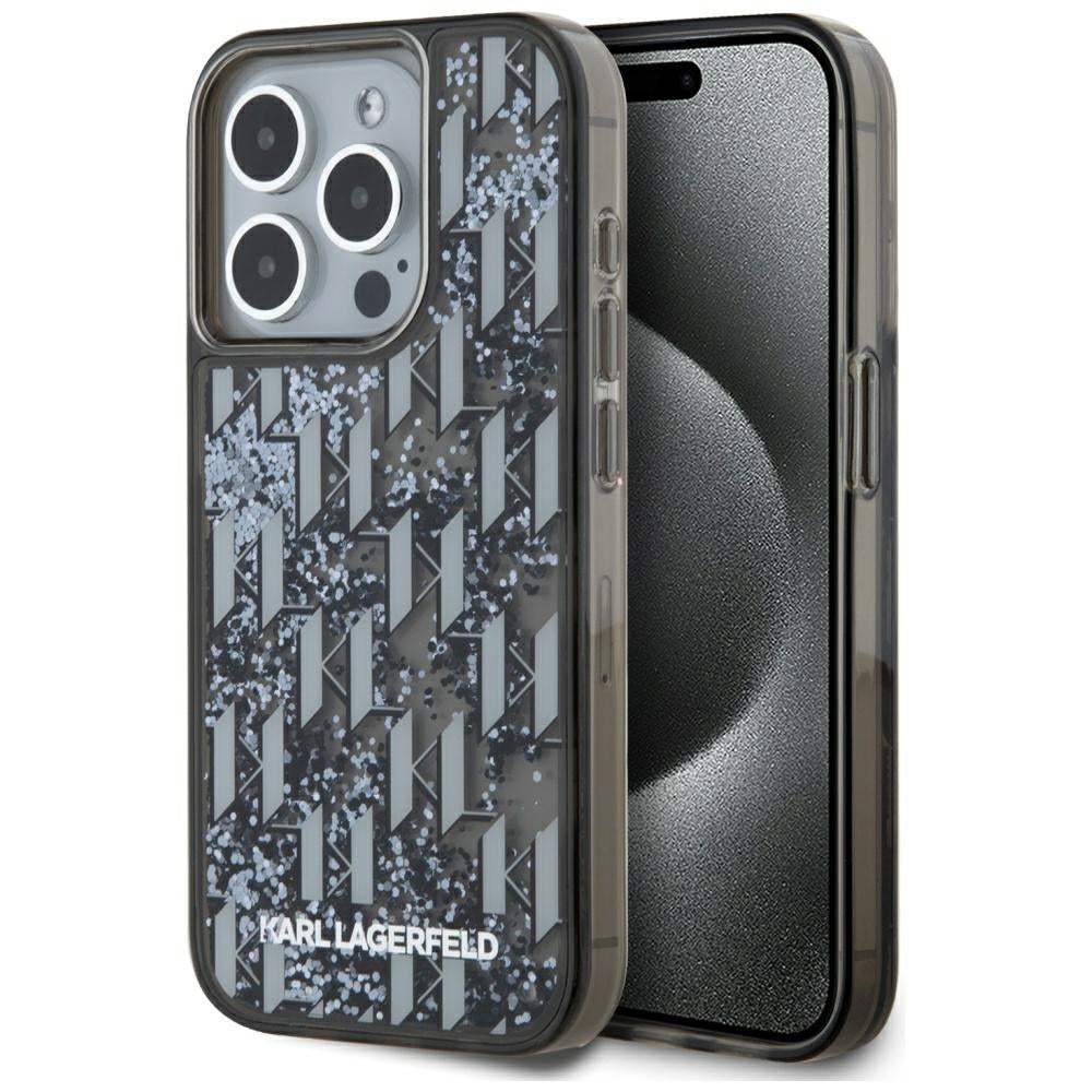 Futrola za Apple iPhone 15 Pro Max, Karl Lagerfeld, Liquid Glitter Monogram, Crna