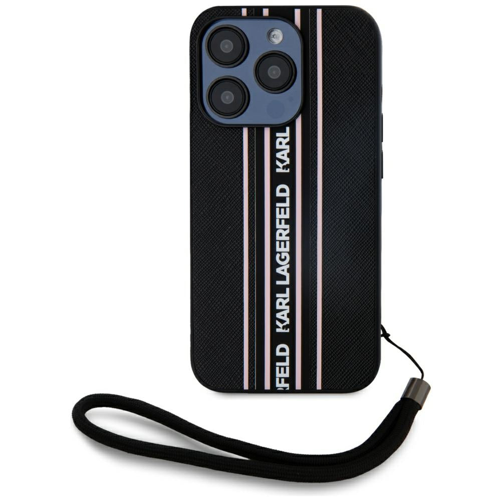 Futrola za Apple iPhone 15 Pro Max, Karl Lagerfeld, Saffiano Athleisure Stripes with Strap, Roza