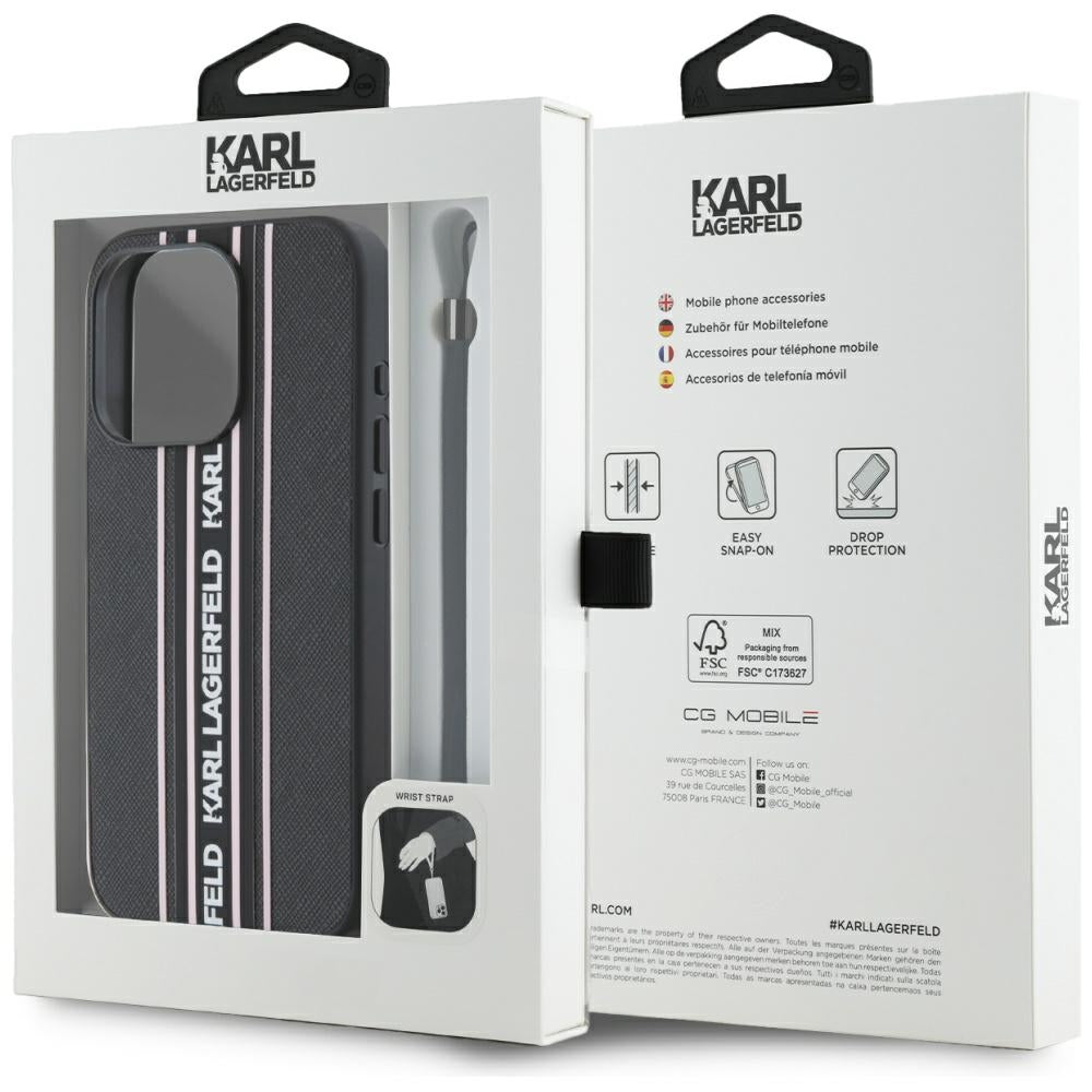 Futrola za Apple iPhone 15 Pro Max, Karl Lagerfeld, Saffiano Athleisure Stripes with Strap, Roza