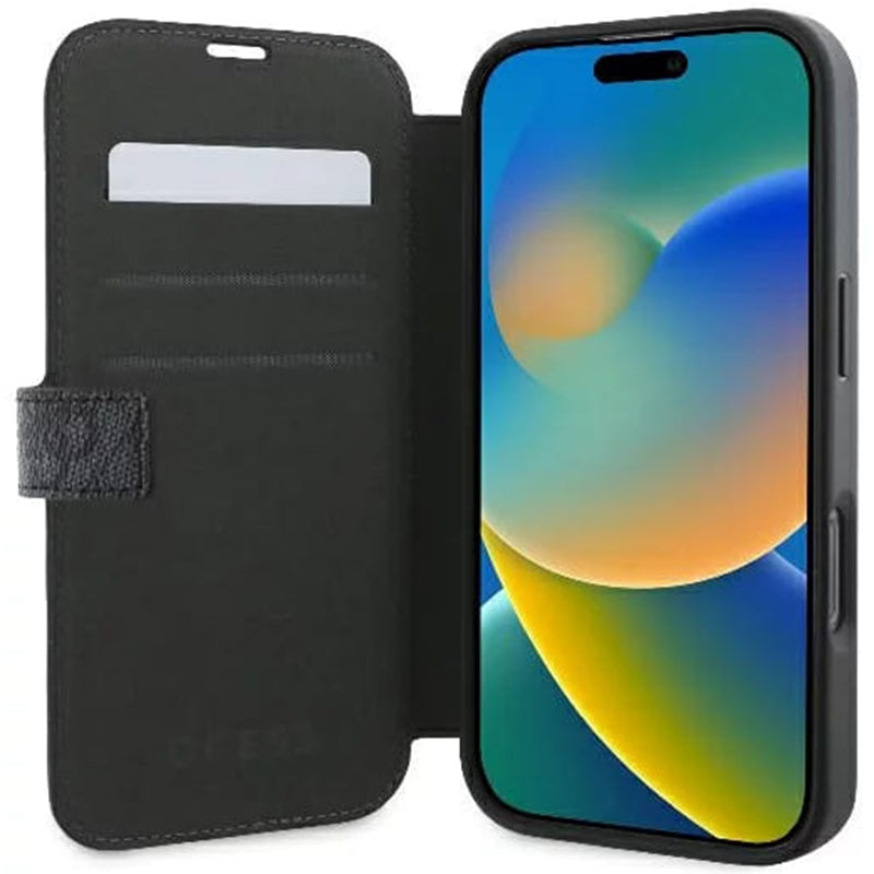 Futrola za Apple iPhone 16, Guess, 4G Book, Crna