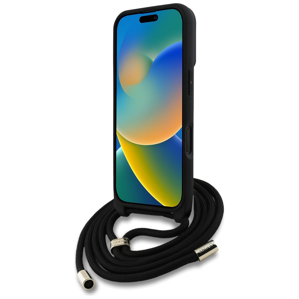 Futrola za Apple iPhone 16, Guess, 4G CBDY Big Logo with Cord Strap, Smeđa