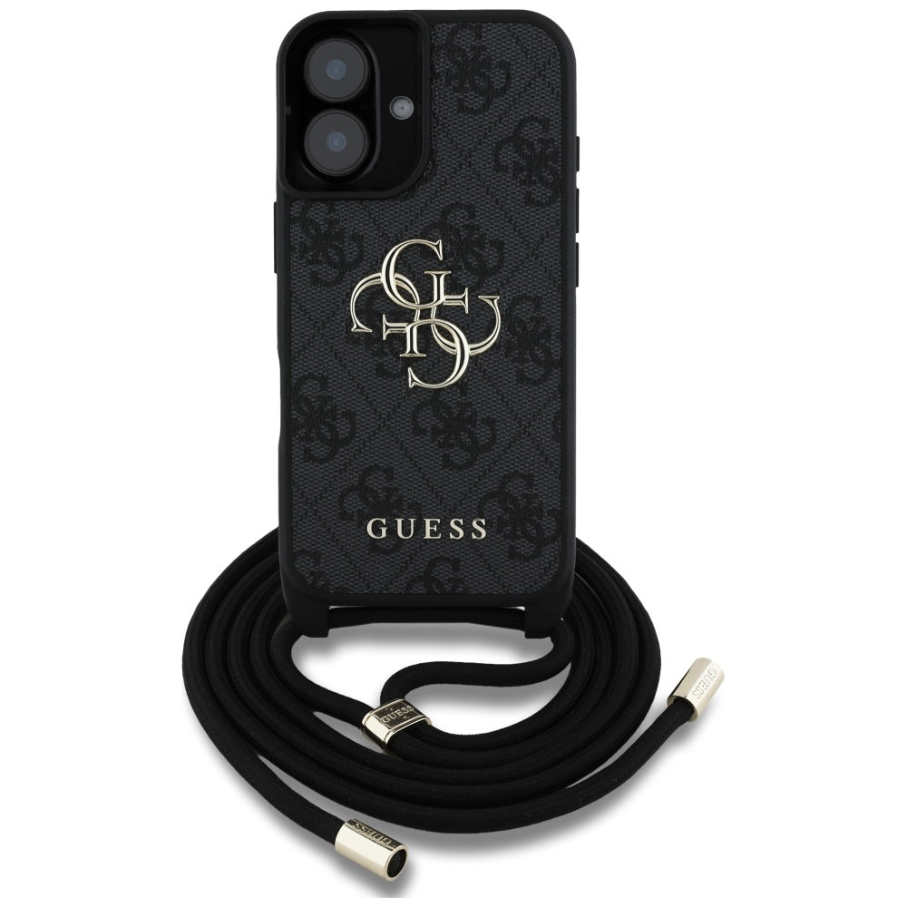 Futrola za Apple iPhone 16, Guess, 4G CBDY Big Logo with Cord Strap, Crna