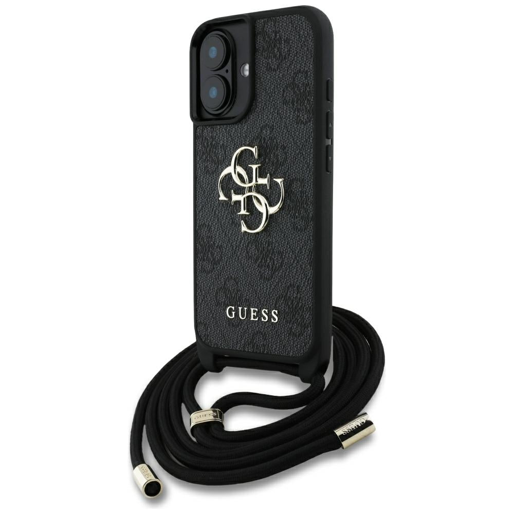 Futrola za Apple iPhone 16, Guess, 4G CBDY Big Logo with Cord Strap, Crna