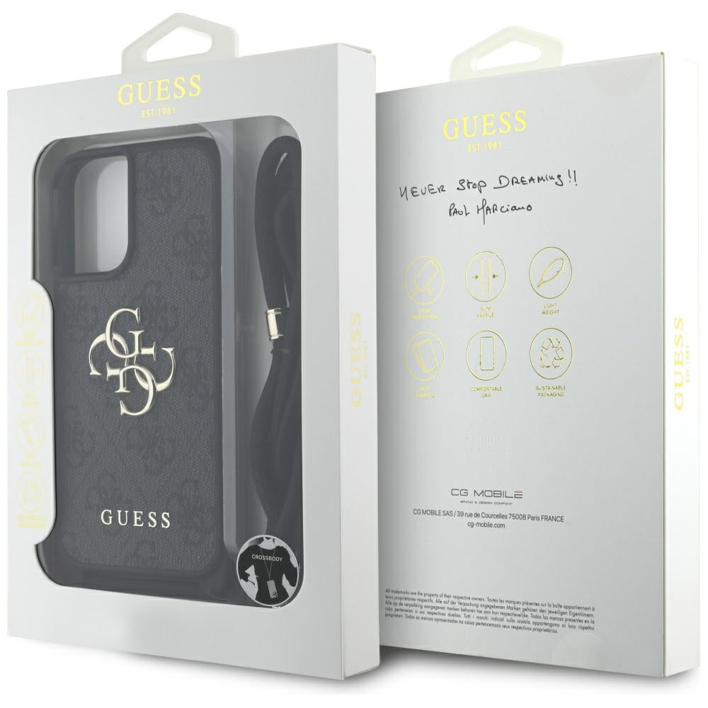 Futrola za Apple iPhone 16, Guess, 4G CBDY Big Logo with Cord Strap, Crna