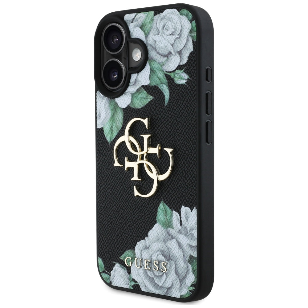 Futrola za Apple iPhone 16, Guess, 4G Grained Roses Big Logo, Crna