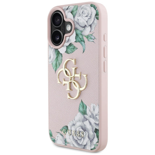 Futrola za Apple iPhone 16, Guess, 4G Grained Roses Big Logo, Roza