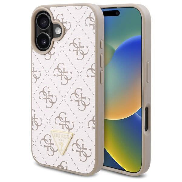 Futrola za Apple iPhone 16, Guess, 4G Triangle Logo, Bijela