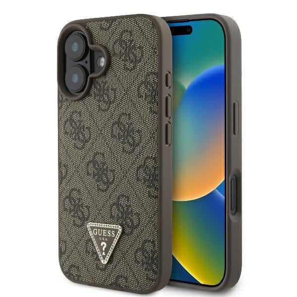 Futrola za Apple iPhone 16, Guess, 4G Triangle Strass, Smeđa