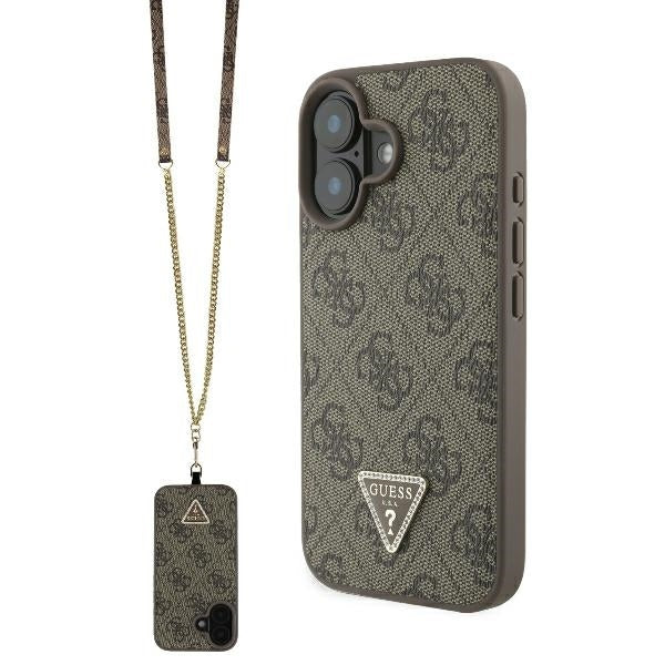 Futrola za Apple iPhone 16, Guess, Crossbody 4G Triangle Strass, Smeđa
