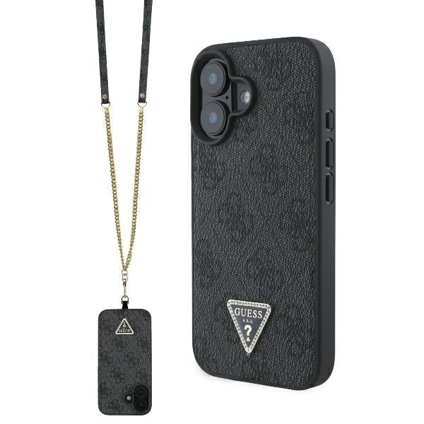 Futrola za Apple iPhone 16, Guess, Crossbody 4G Triangle Strass, Crna