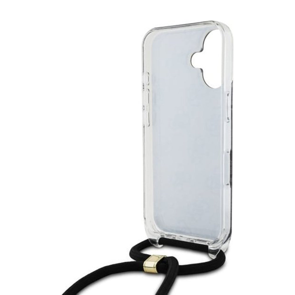 Futrola za Apple iPhone 16, Guess, Crossbody Cord 4G Print, Crna