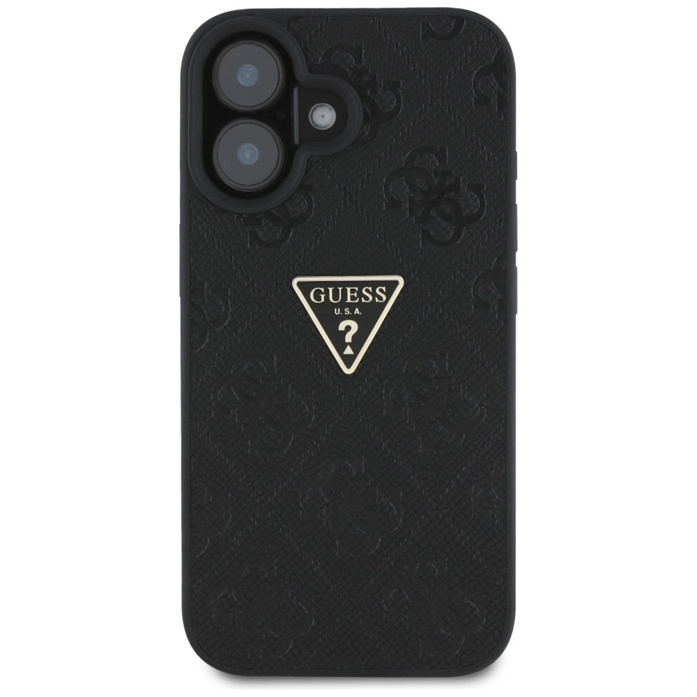 Futrola za Apple iPhone 16, Guess, Hot Stamp 4G Pattern Triangle Logo, Crna