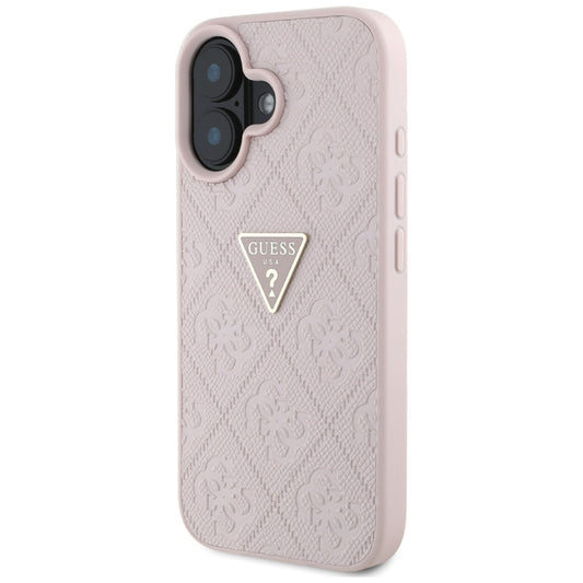 Futrola za Apple iPhone 16, Guess, Hot Stamp 4G Pattern Triangle Logo, Roza