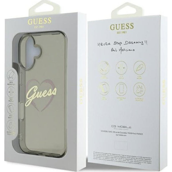 Futrola za Apple iPhone 16, Guess, IML Heart, Crna