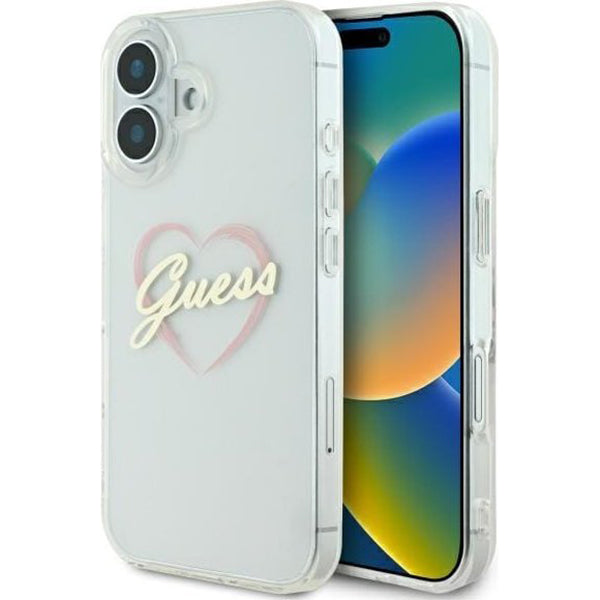 Futrola za Apple iPhone 16, Guess, IML Heart, Prozirna