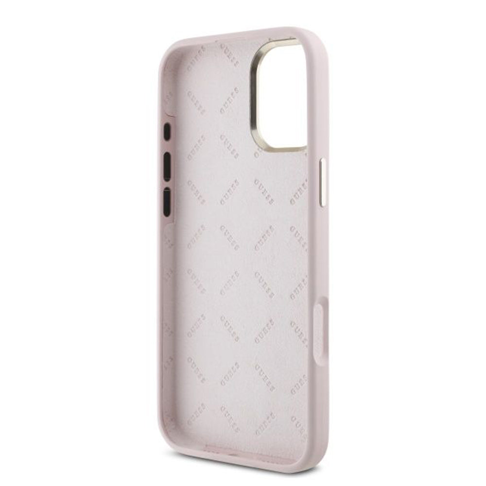 Futrola za Apple iPhone 16, Guess, Script Metal Logo & Frame, Roza