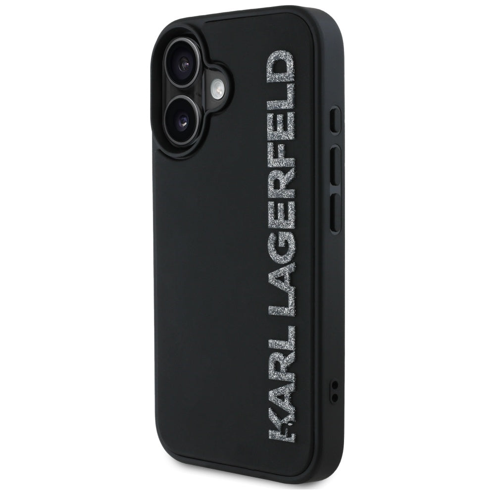 Futrola za Apple iPhone 16, Karl Lagerfeld, 3D Rubber Elongated Gliiter Logo, Crna