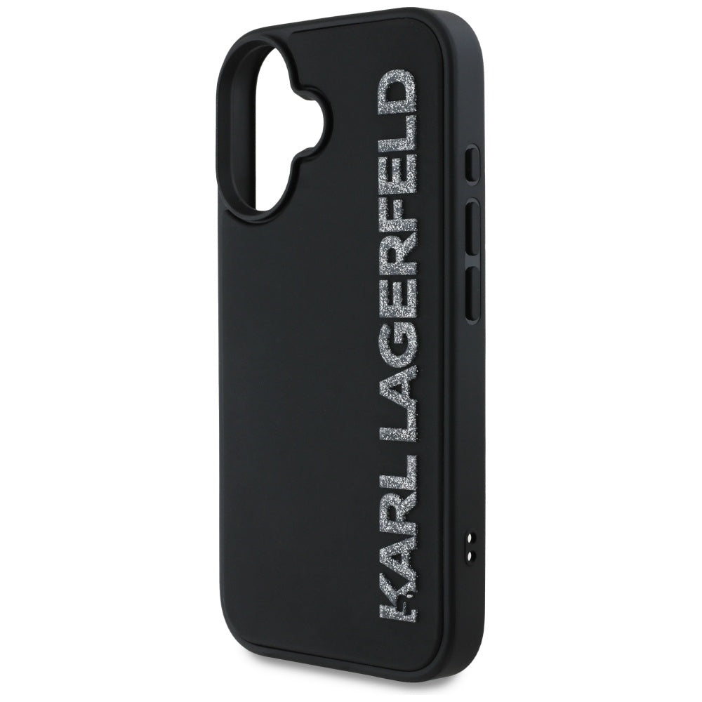 Futrola za Apple iPhone 16, Karl Lagerfeld, 3D Rubber Elongated Gliiter Logo, Crna