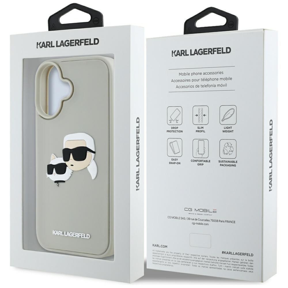 Futrola za Apple iPhone 16, Karl Lagerfeld, 3D Rubber Karl & Choupette, Bež