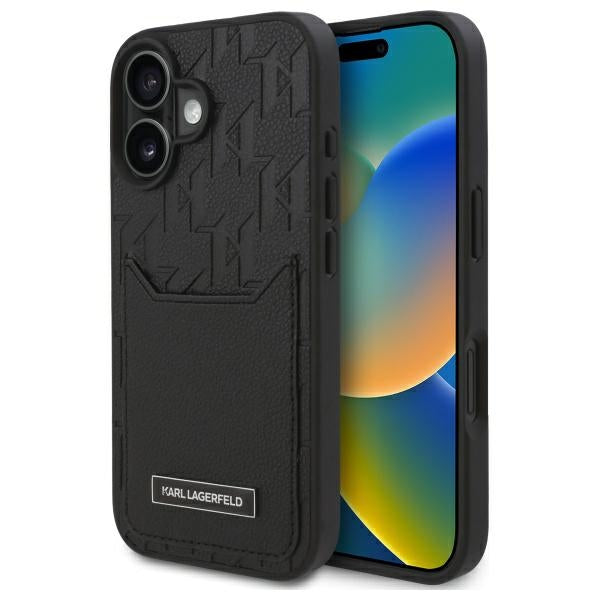 Futrola za Apple iPhone 16, Karl Lagerfeld, Cardslots Monogram, Crna