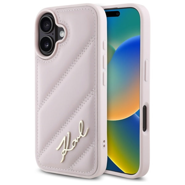 Futrola za Apple iPhone 16, Karl Lagerfeld, Diagonal Quilted Script, Roza