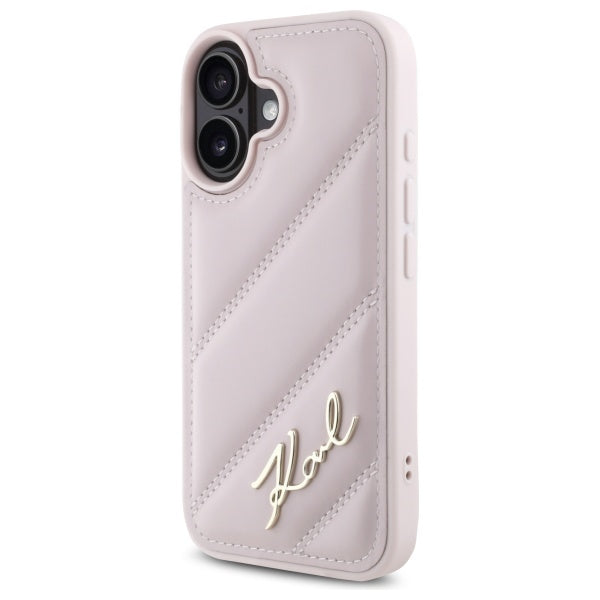 Futrola za Apple iPhone 16, Karl Lagerfeld, Diagonal Quilted Script, Roza