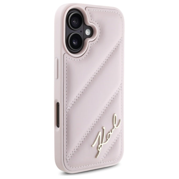 Futrola za Apple iPhone 16, Karl Lagerfeld, Diagonal Quilted Script, Roza