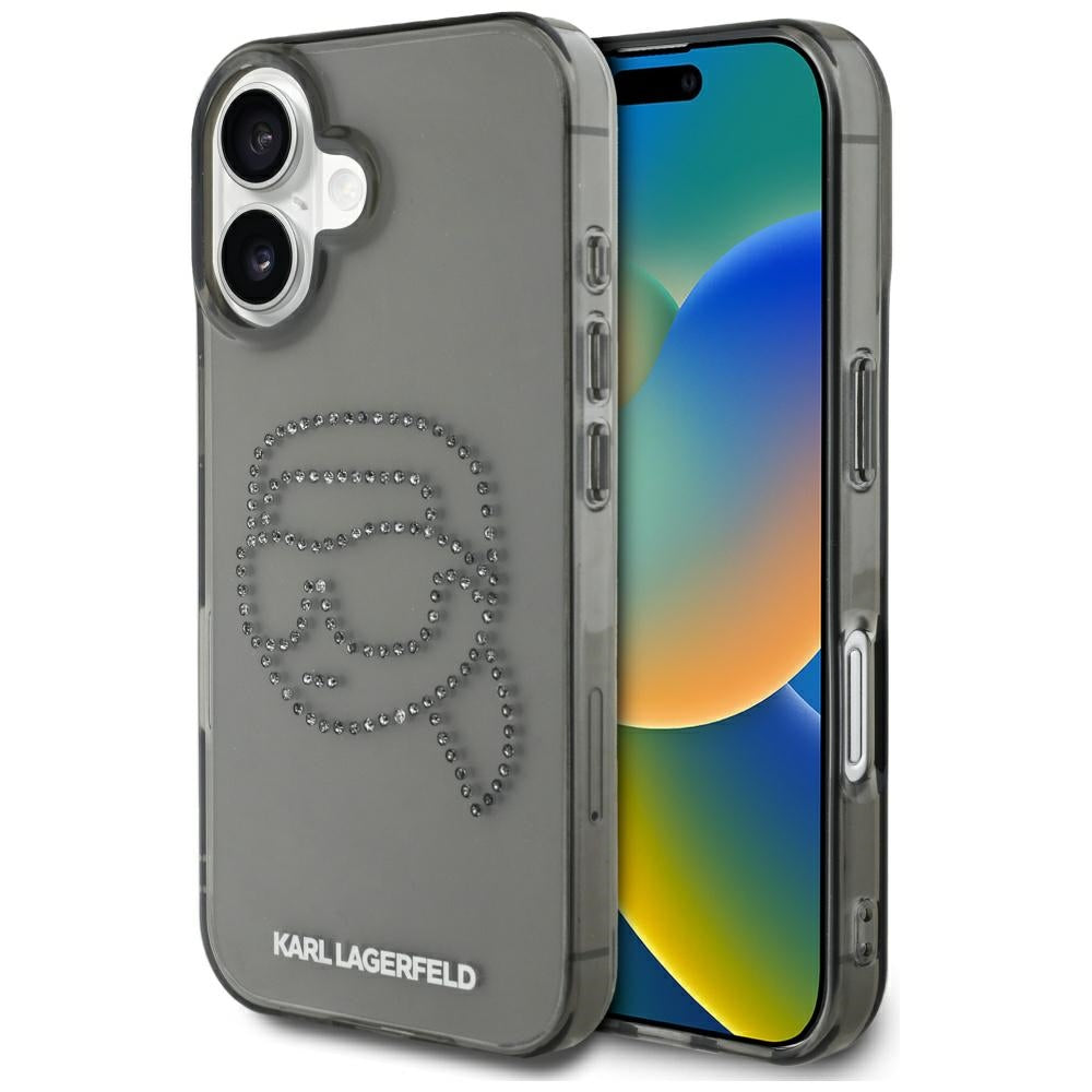 Futrola za Apple iPhone 16, Karl Lagerfeld, IML Rhinestones Karl's Head, Crna