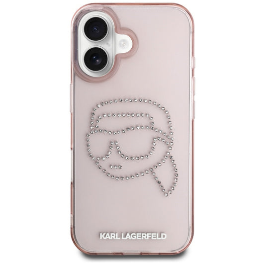 Futrola za Apple iPhone 16, Karl Lagerfeld, IML Rhinestones Karl's Head, Roza