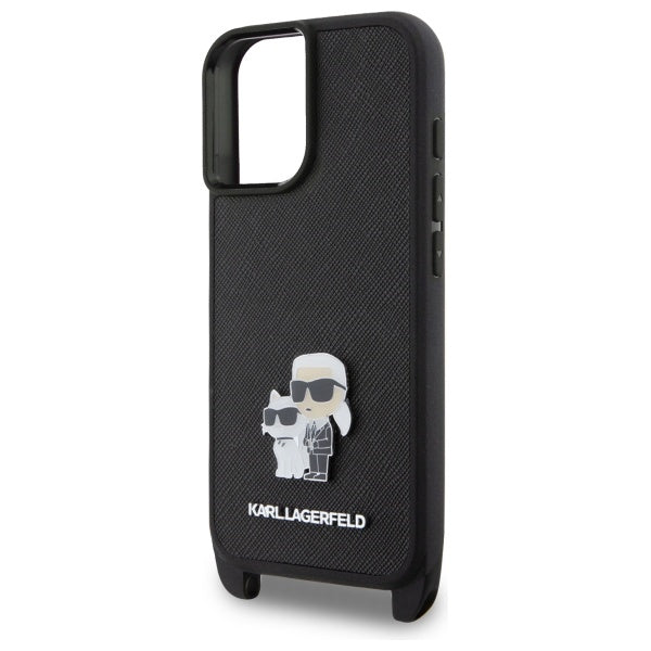 Futrola za Apple iPhone 16, Karl Lagerfeld, Saffiano Crossbody Metal Pin Karl & Choupette, Bijela