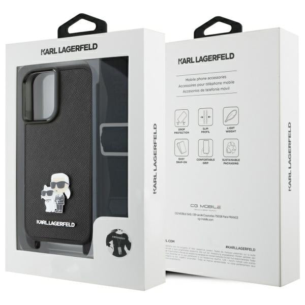 Futrola za Apple iPhone 16, Karl Lagerfeld, Saffiano Crossbody Metal Pin Karl & Choupette, Bijela