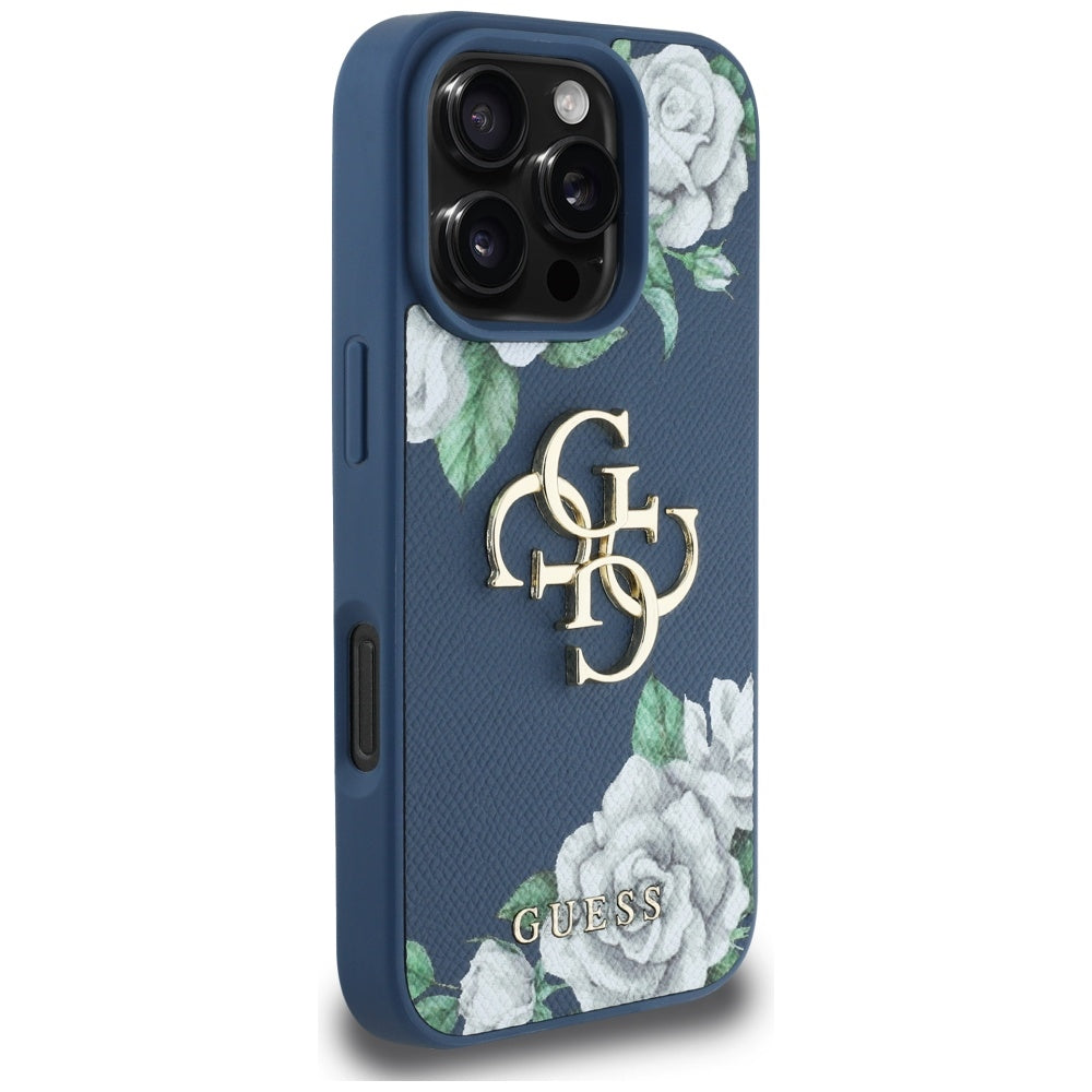 Futrola za Apple iPhone 16 Pro, Guess, 4G Grained Roses Big Logo, Plava