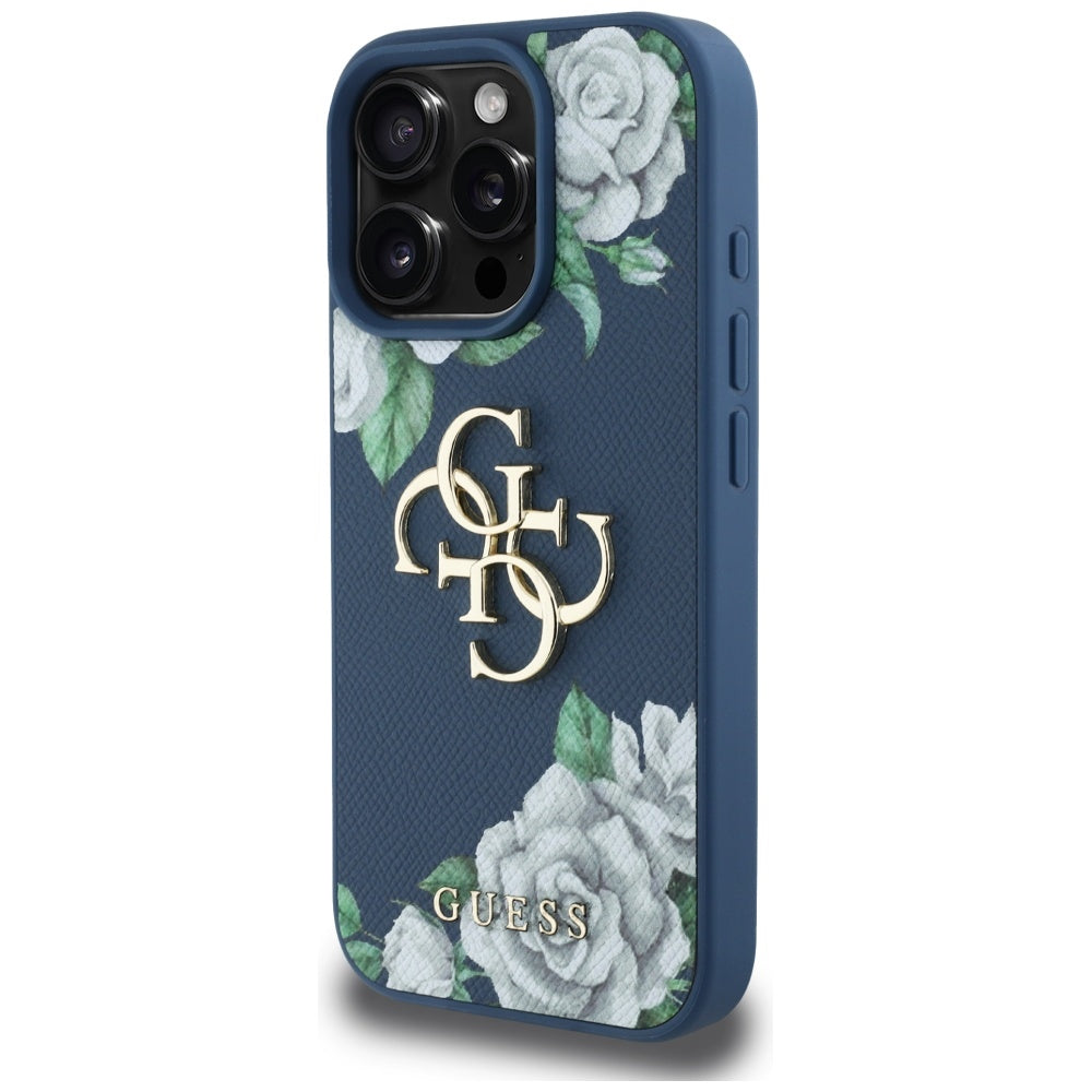 Futrola za Apple iPhone 16 Pro, Guess, 4G Grained Roses Big Logo, Plava