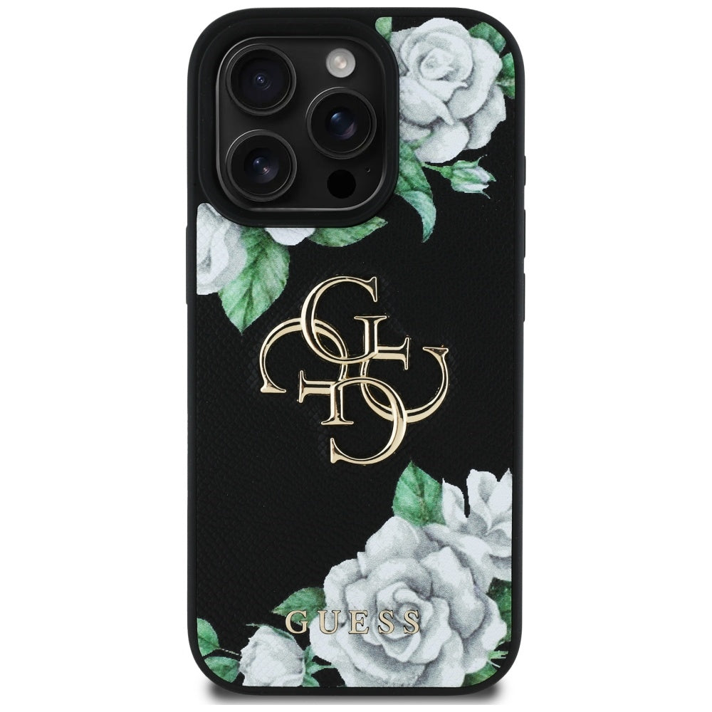 Futrola za Apple iPhone 16 Pro, Guess, 4G Grained Roses Big Logo, Crna