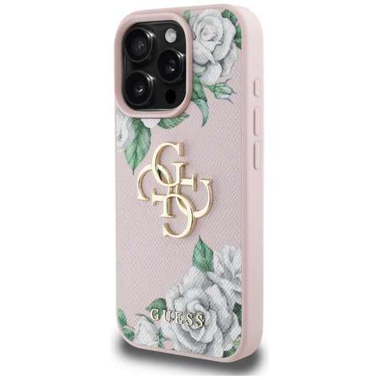 Futrola za Apple iPhone 16 Pro, Guess, 4G Grained Roses Big Logo, Roza
