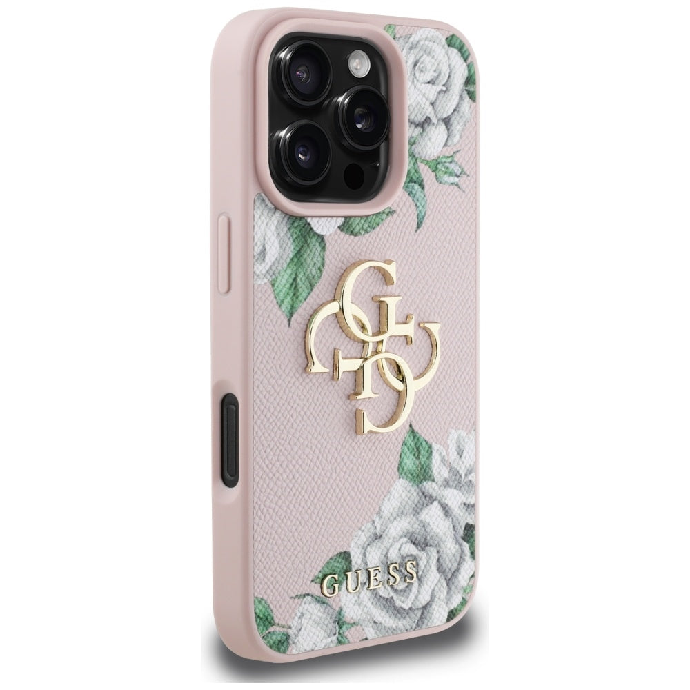 Futrola za Apple iPhone 16 Pro, Guess, 4G Grained Roses Big Logo, Roza