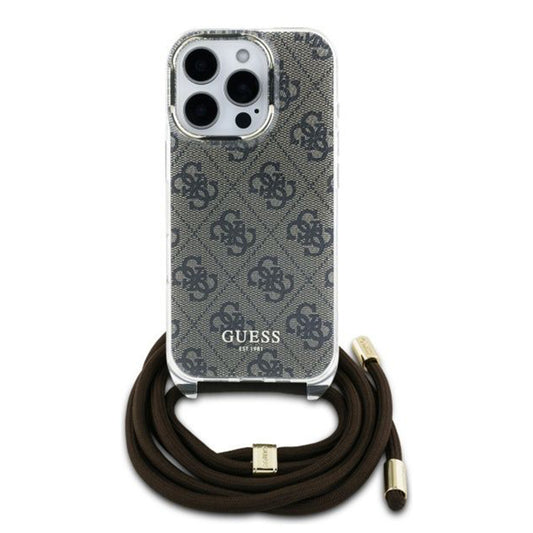 Futrola za Apple iPhone 16 Pro, Guess, Crossbody Cord 4G Print, Smeđa