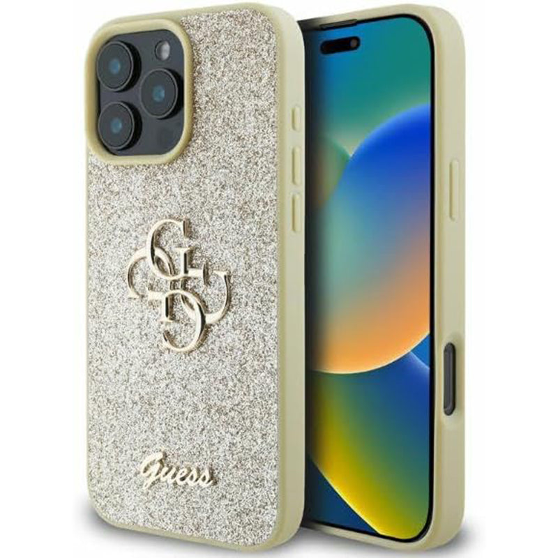 Futrola za Apple iPhone 16 Pro, Guess, Fixed Glitter Big 4G, Zlatna