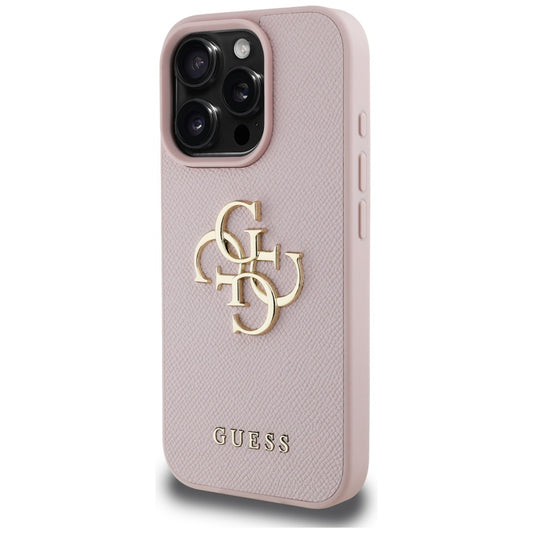 Futrola za Apple iPhone 16 Pro, Guess, Grained Big 4G Logo Small Classic Logo, Roza