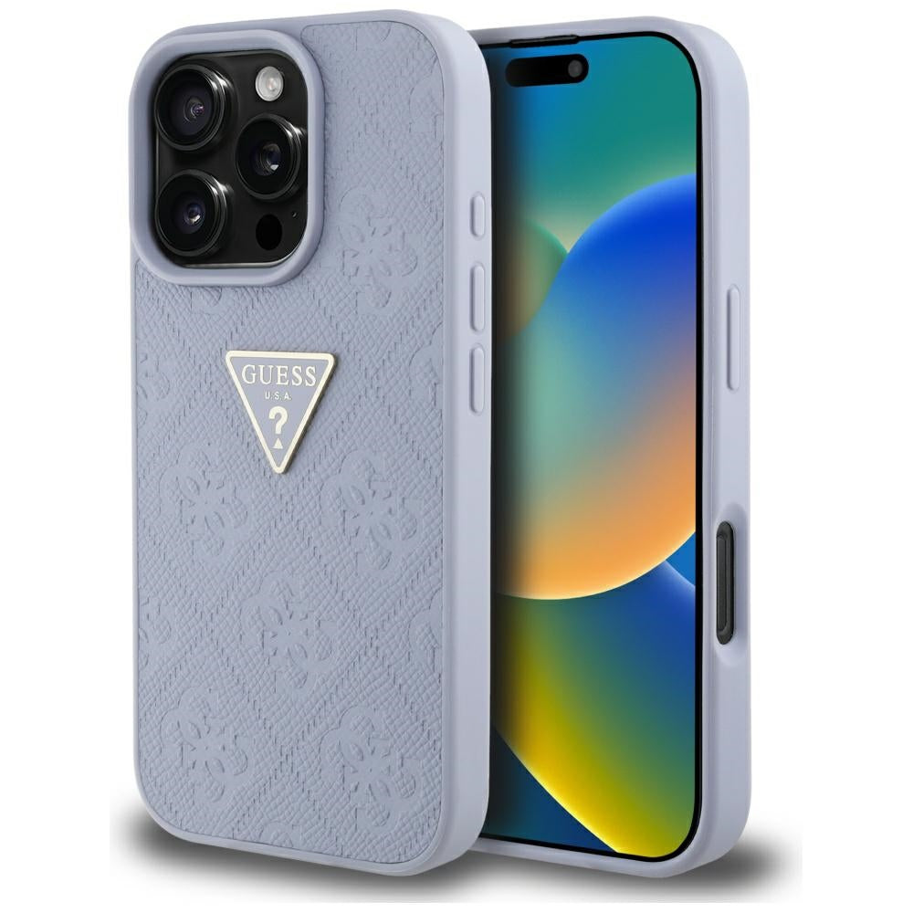 Futrola za Apple iPhone 16 Pro, Guess, Hot Stamp 4G Pattern Triangle Logo, Svijetlo Ljubičasta
