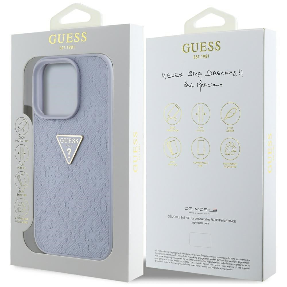 Futrola za Apple iPhone 16 Pro, Guess, Hot Stamp 4G Pattern Triangle Logo, Svijetlo Ljubičasta