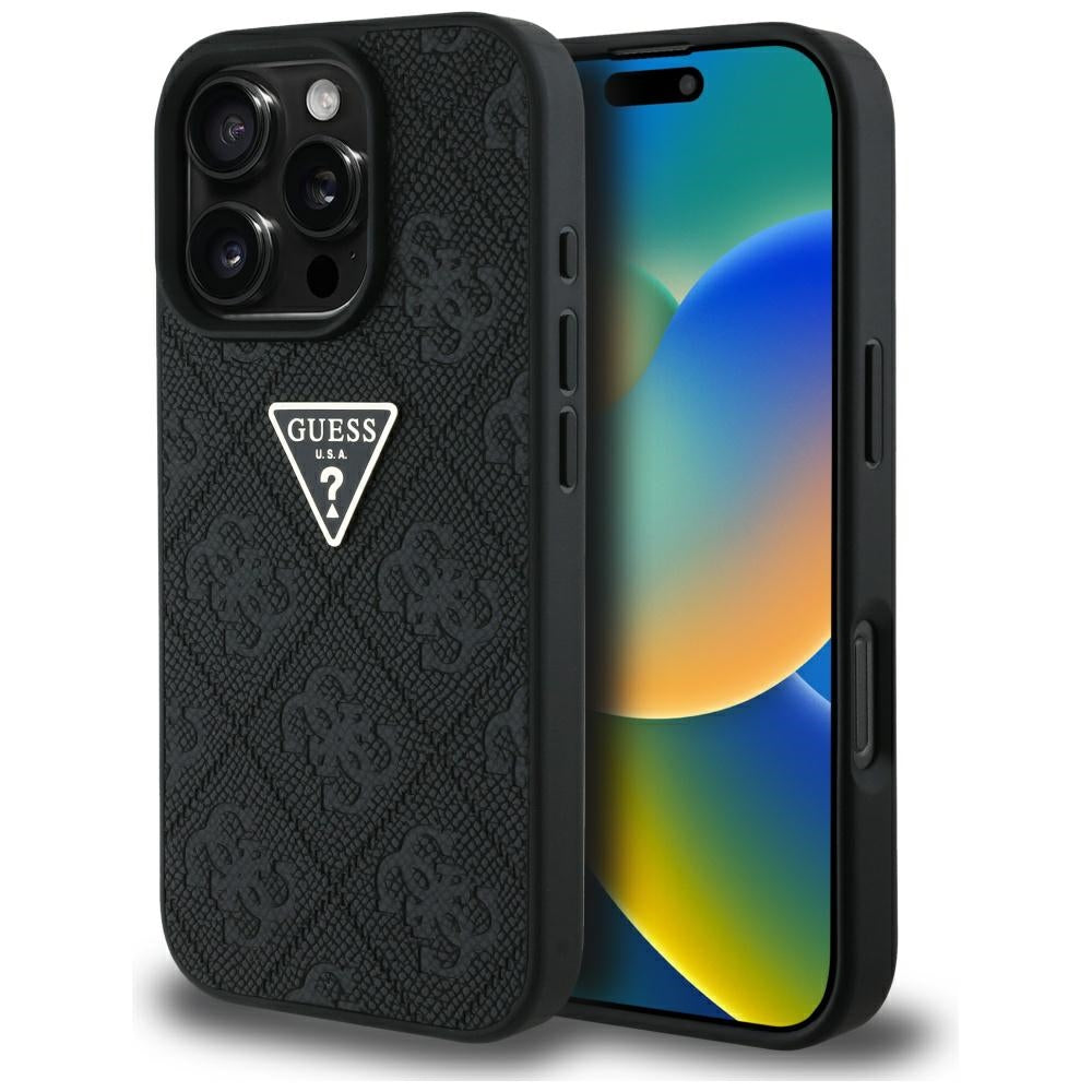 Futrola za Apple iPhone 16 Pro, Guess, Hot Stamp 4G Pattern Triangle Logo, Crna
